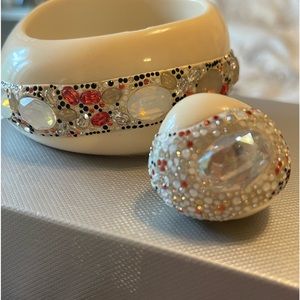 Swarovski crystals cuff bracelet and matching ring set